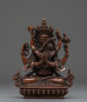 Red Chenrezig with consort Oxidized Statue