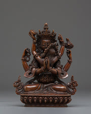 Red Chenrezig with consort Oxidized Statue
