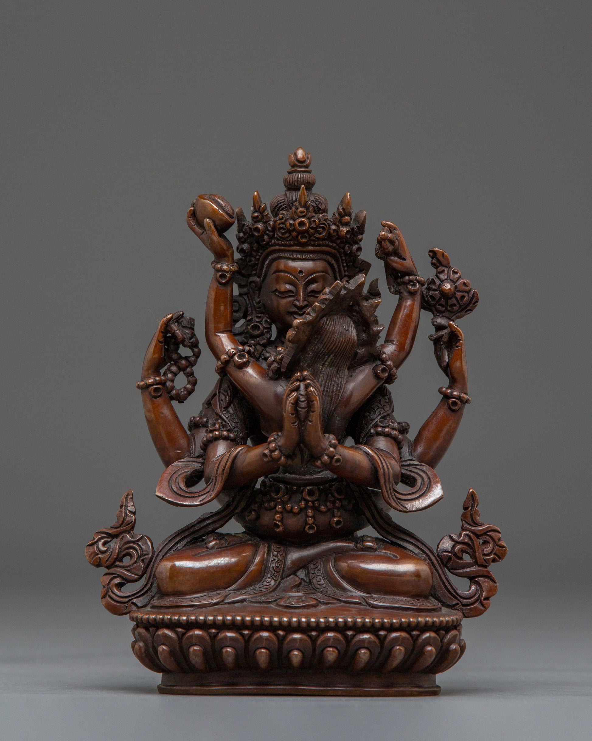 Red Chenrezig with consort Oxidized Statue