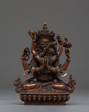 Red Chenrezig with consort Oxidized Statue