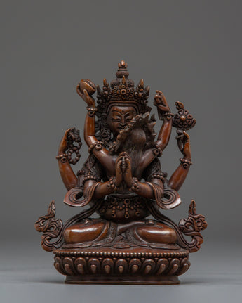 Red Chenrezig with consort Oxidized Statue