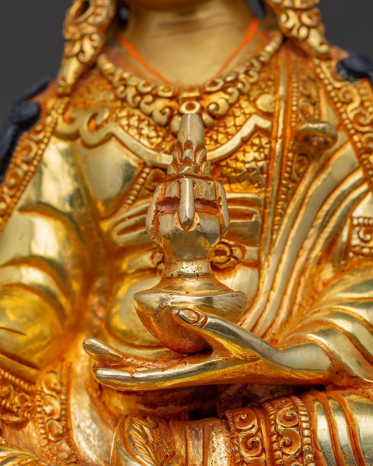 Guru Rinpoche Blessing Statue: 24K Gold Gilded Serenity