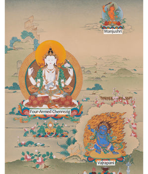 Trio Bodhisattva: Chenrezig, Manjushri, and Vajrapani | Compassion, Wisdom, and Power
