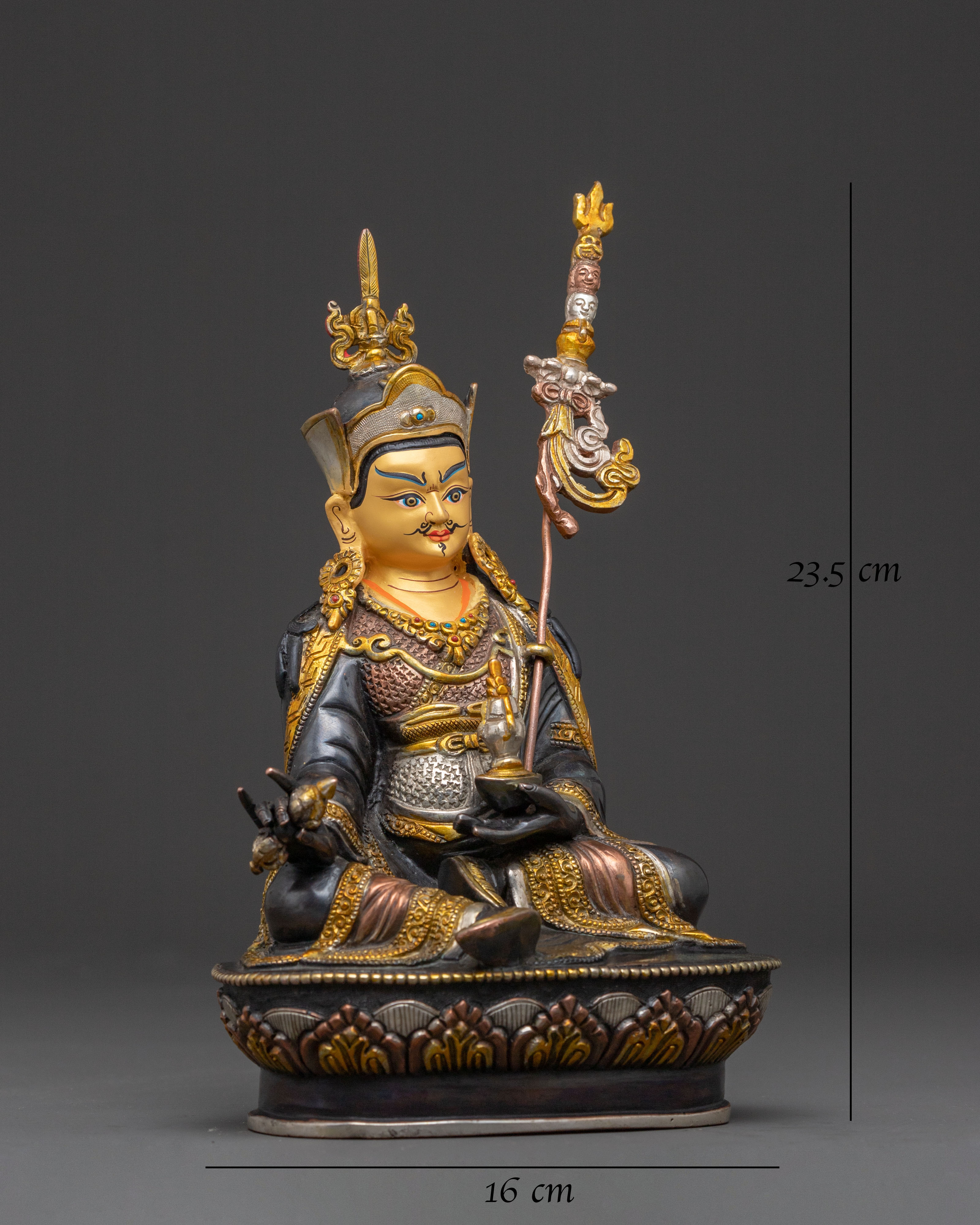 Guru Rinpoche Meditation Statue - Oxidized Copper Sculpture