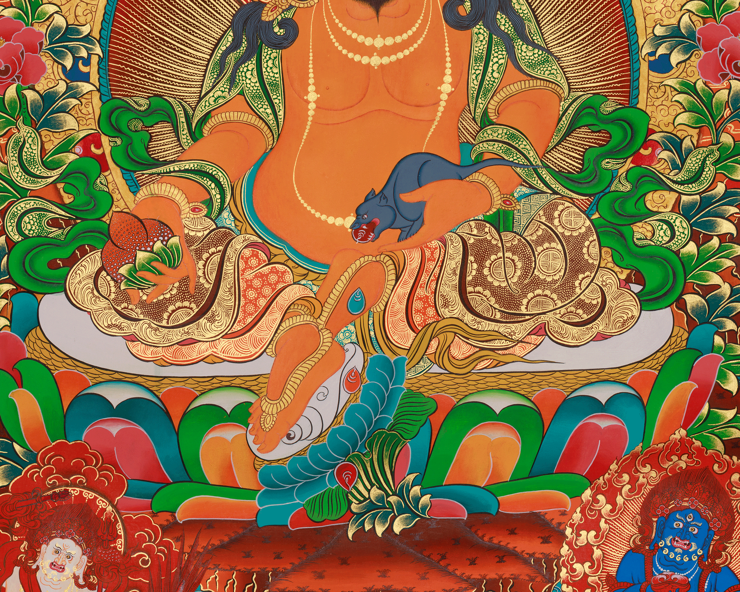 Traditional Five Dzambhala Thangka | Prosperity, Protection, and Abundance Deity