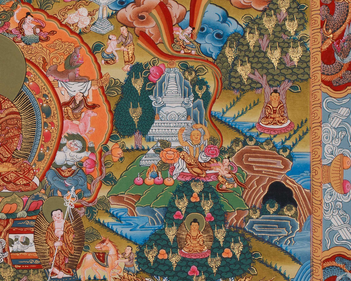 Traditional Thangka of Buddha's Life Story | Journey From Birth to Enlightenment