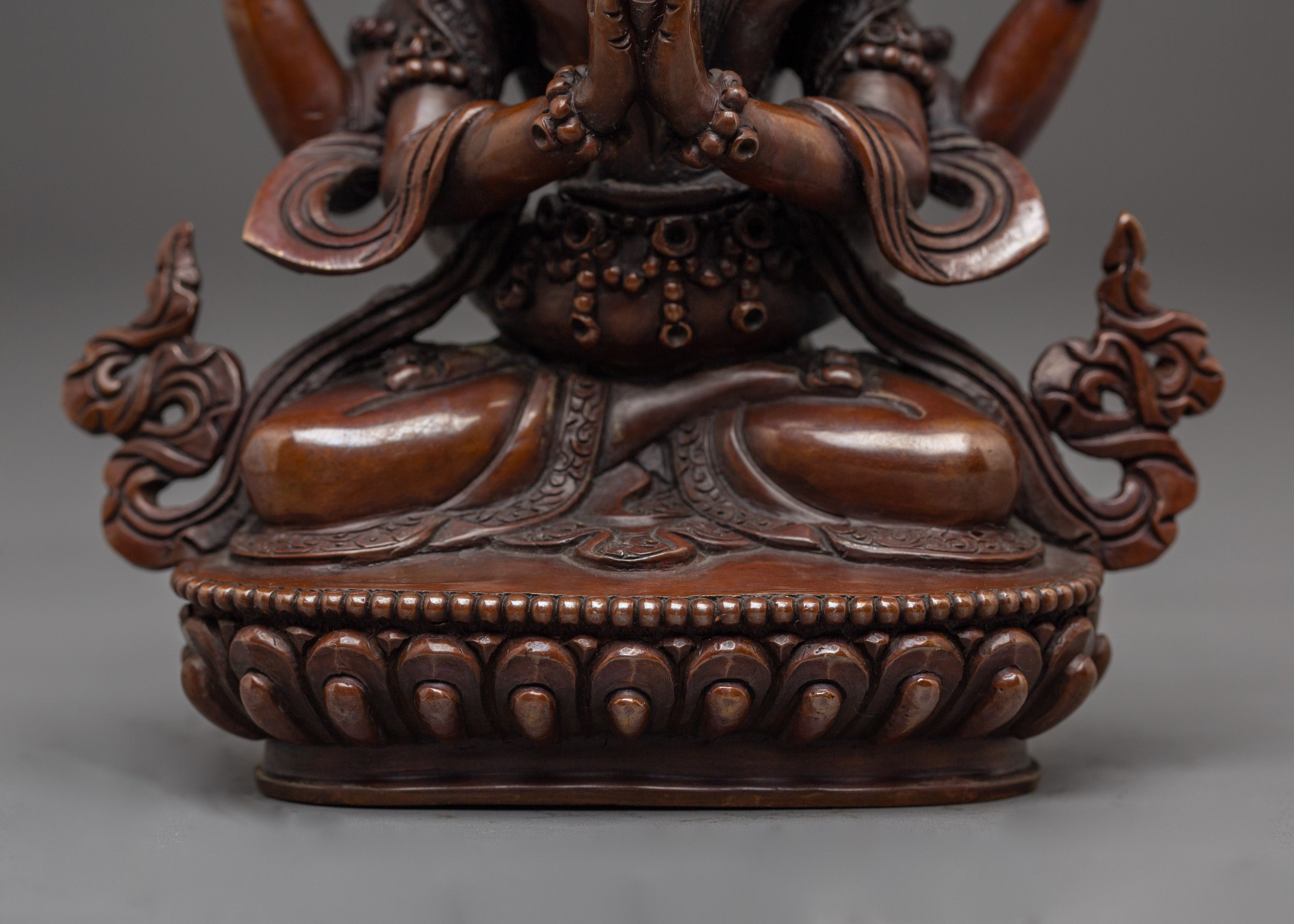 Red Chenrezig with Consort Oxidized Statue | Union of Compassion and Wisdom