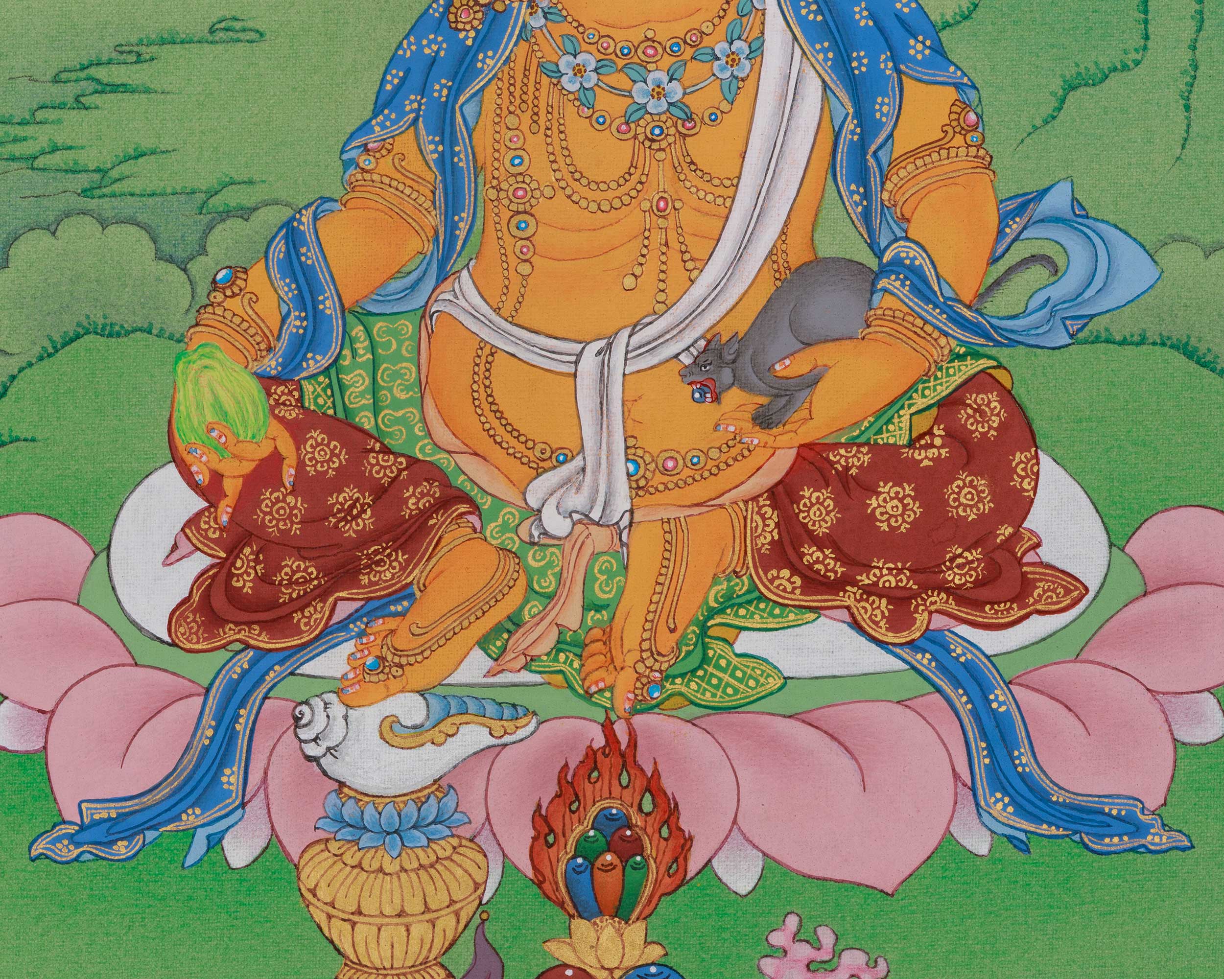 Buddhist Prosperity Deity Dzambhala Thangka | Sacred Wealth Deity Art