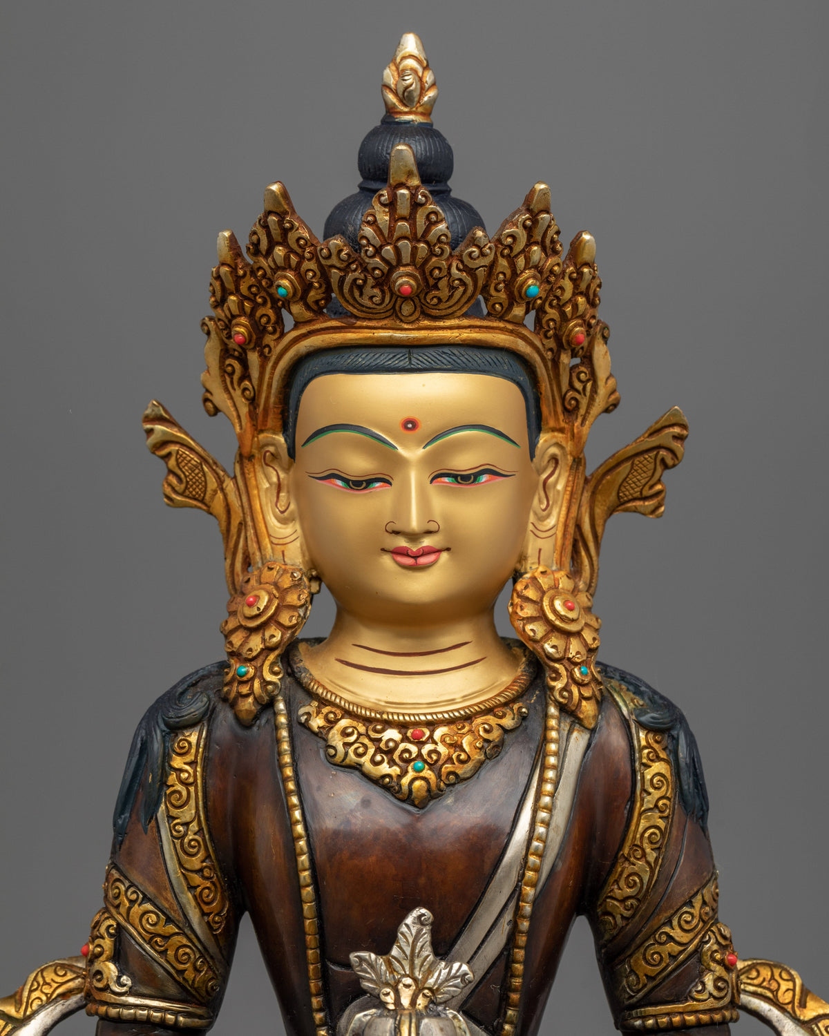 Amitayus Practice Statue | Gold and Silver Gilded Buddha Statue for Rituals