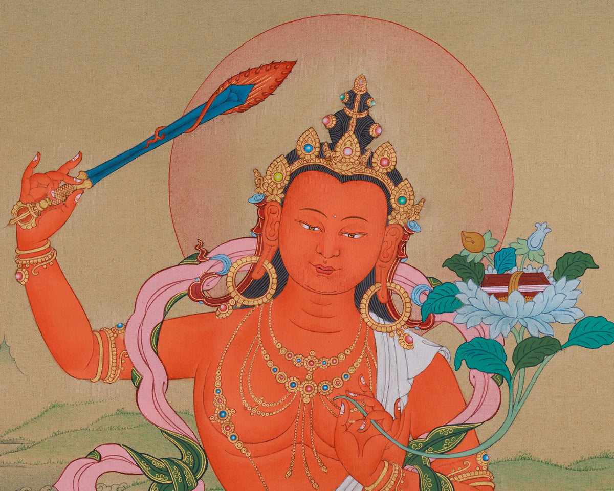 a colorful and ornate depiction of a deity or religious figure, with intricate details and vibrant colors.