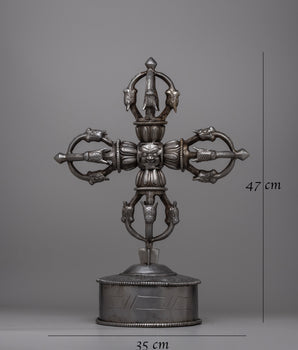 Double Vajra Dorje | Tibetan Buddhism Iron Vishwa Vajra with Stand for Altars & Decor