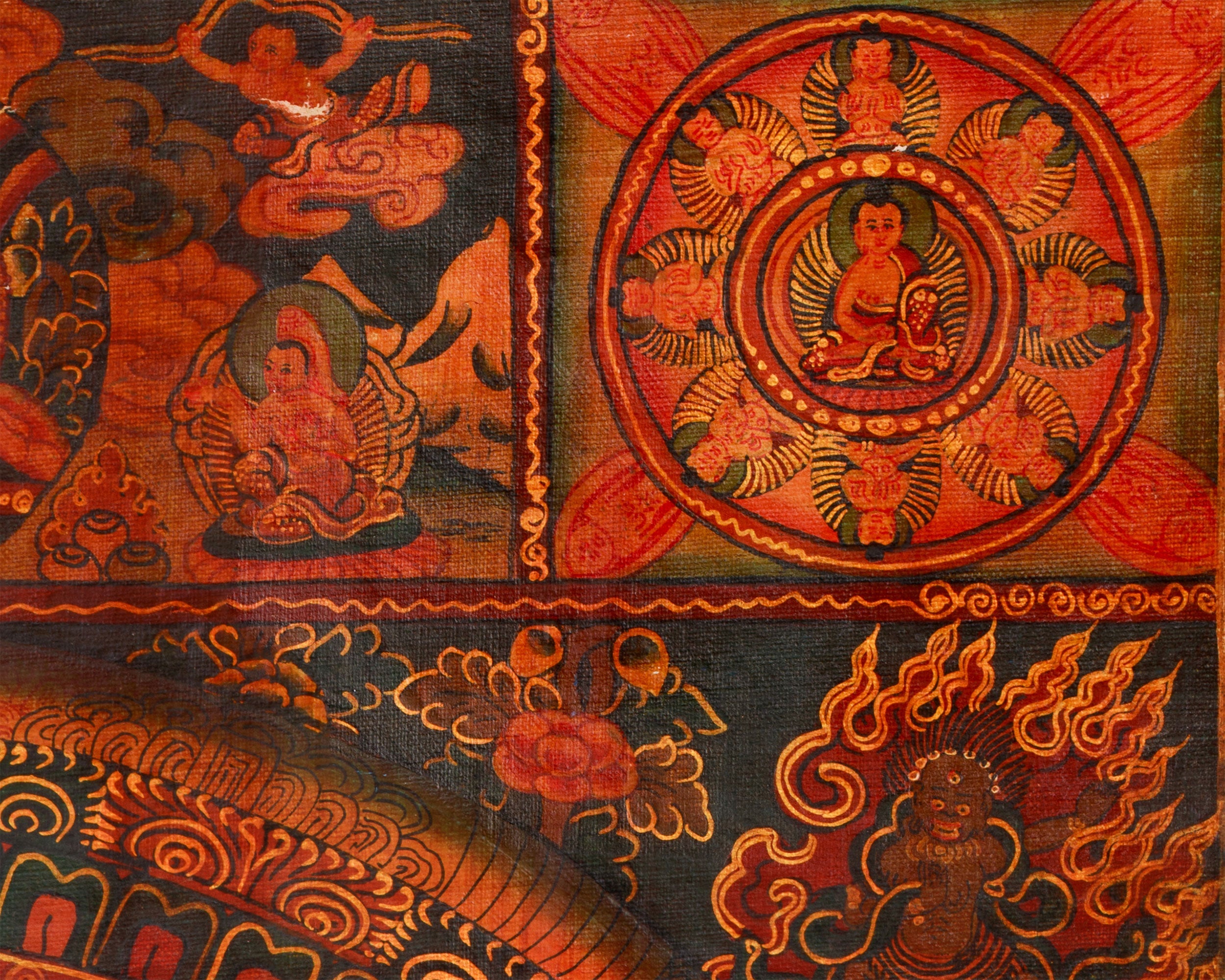 Oil Varnished Vintage Buddha Mandala | Hand-Painted Artwork of Divine Healing