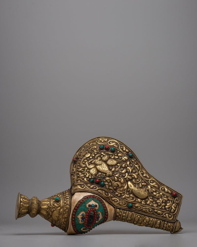 Brass Shankha | Buddhist Conch Shell for Sacred Rituals and Spiritual Devotion