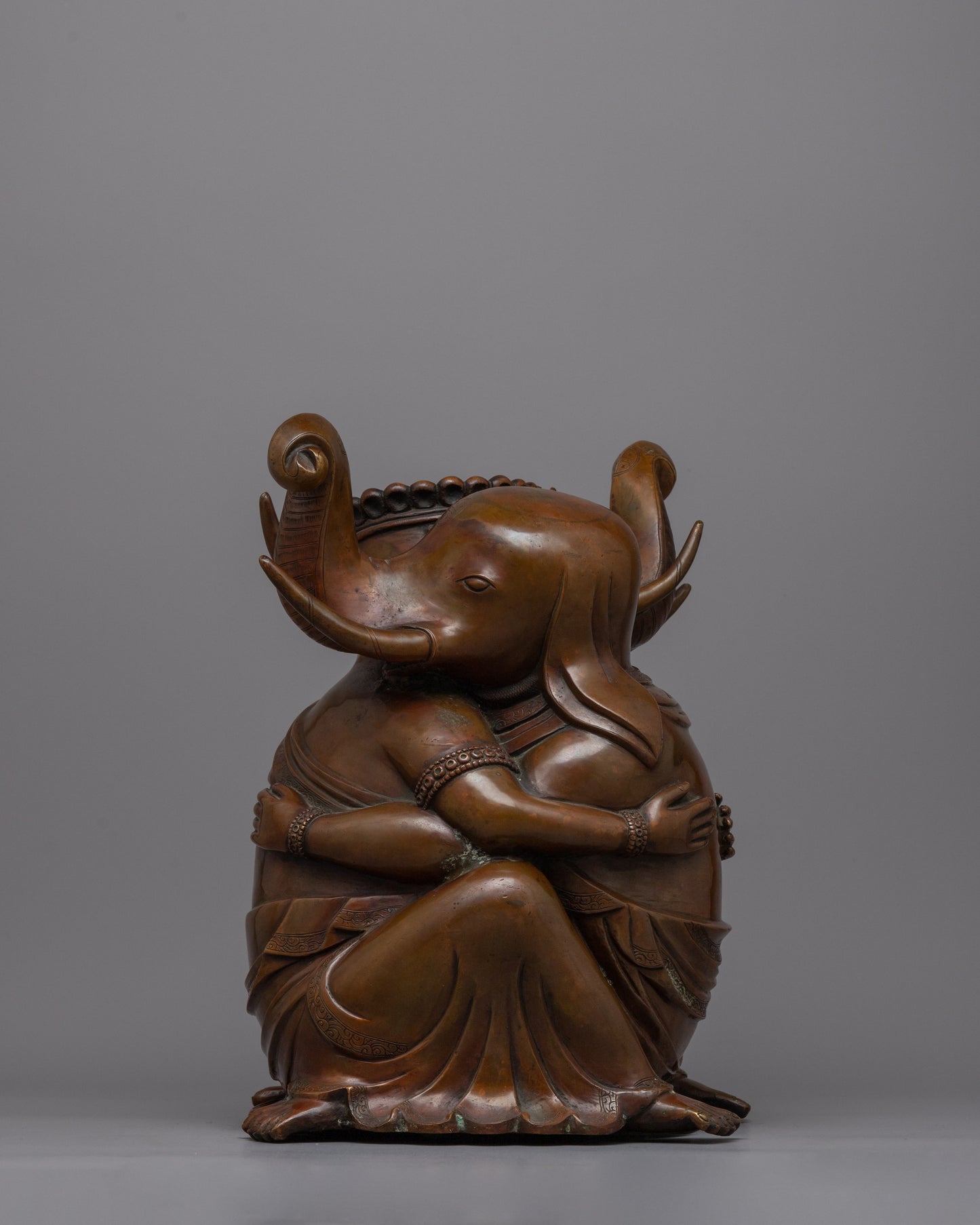 Intricate Copper Ganesh Consort Statue | Handcrafted Artistry for Your Space