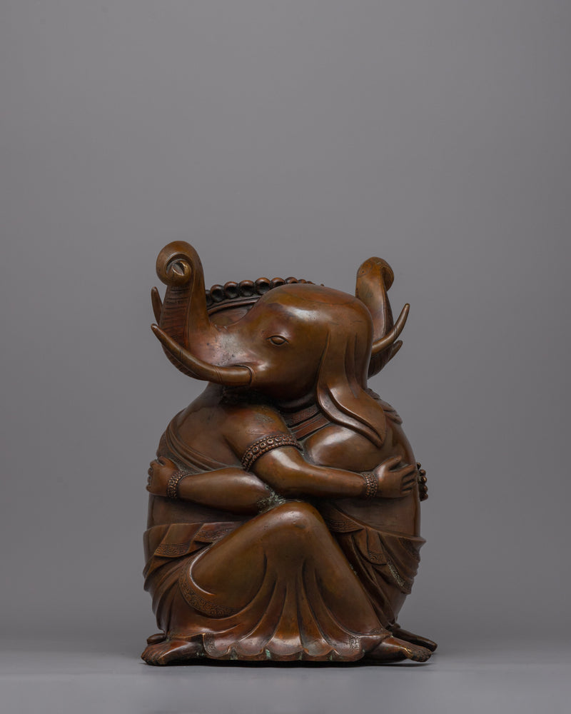 Intricate Copper Ganesh Consort Statue | Handcrafted Artistry for Your Space