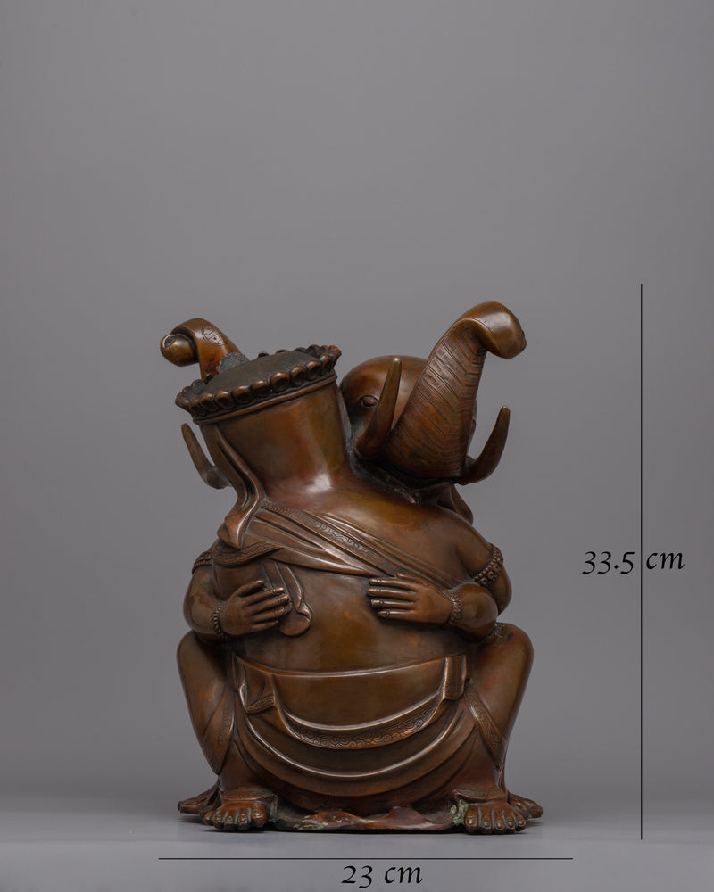 Intricate Copper Ganesh Consort Statue | Handcrafted Artistry for Your Space