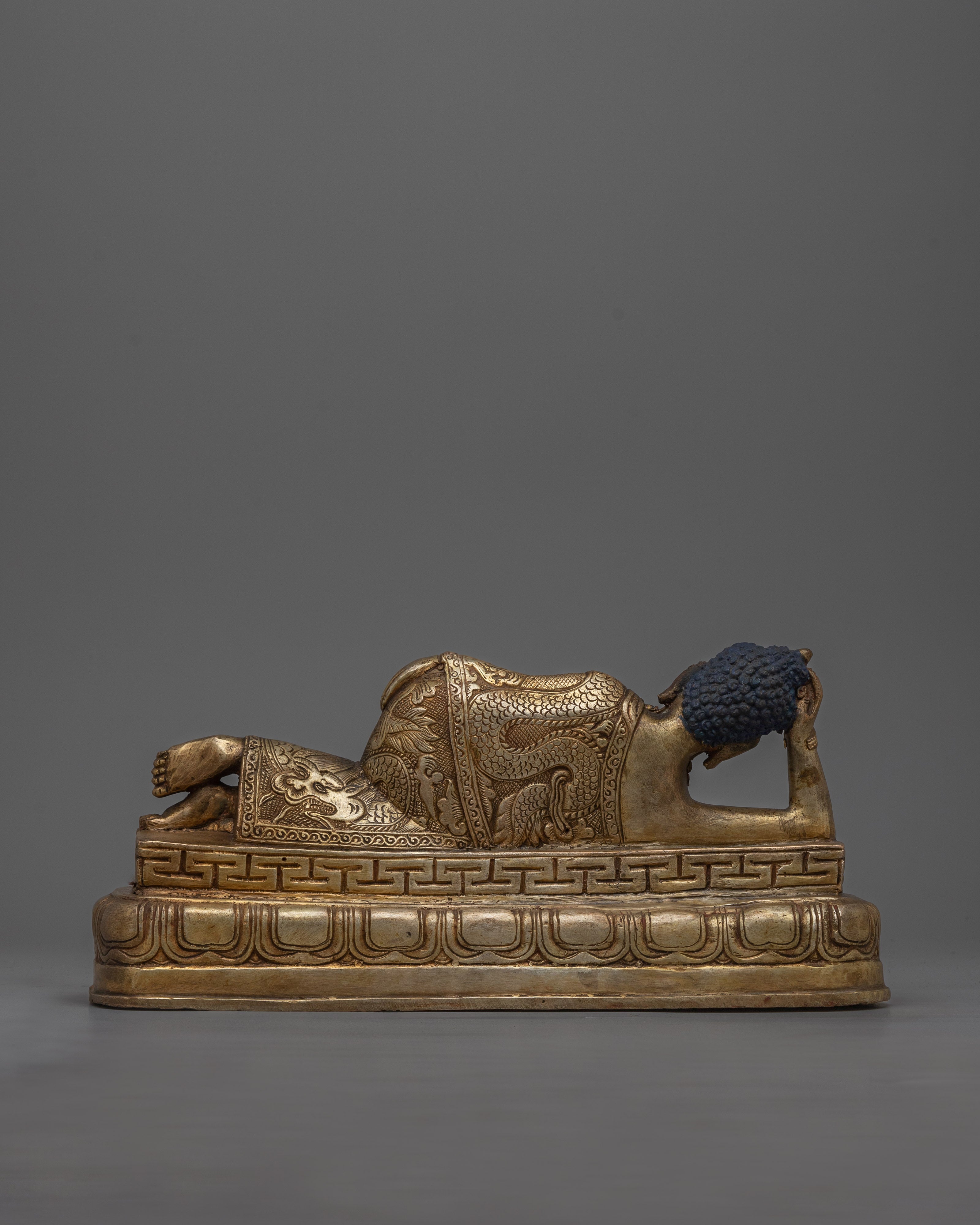 Serene Sleeping Buddha Statue | Copper with Decorative Stones