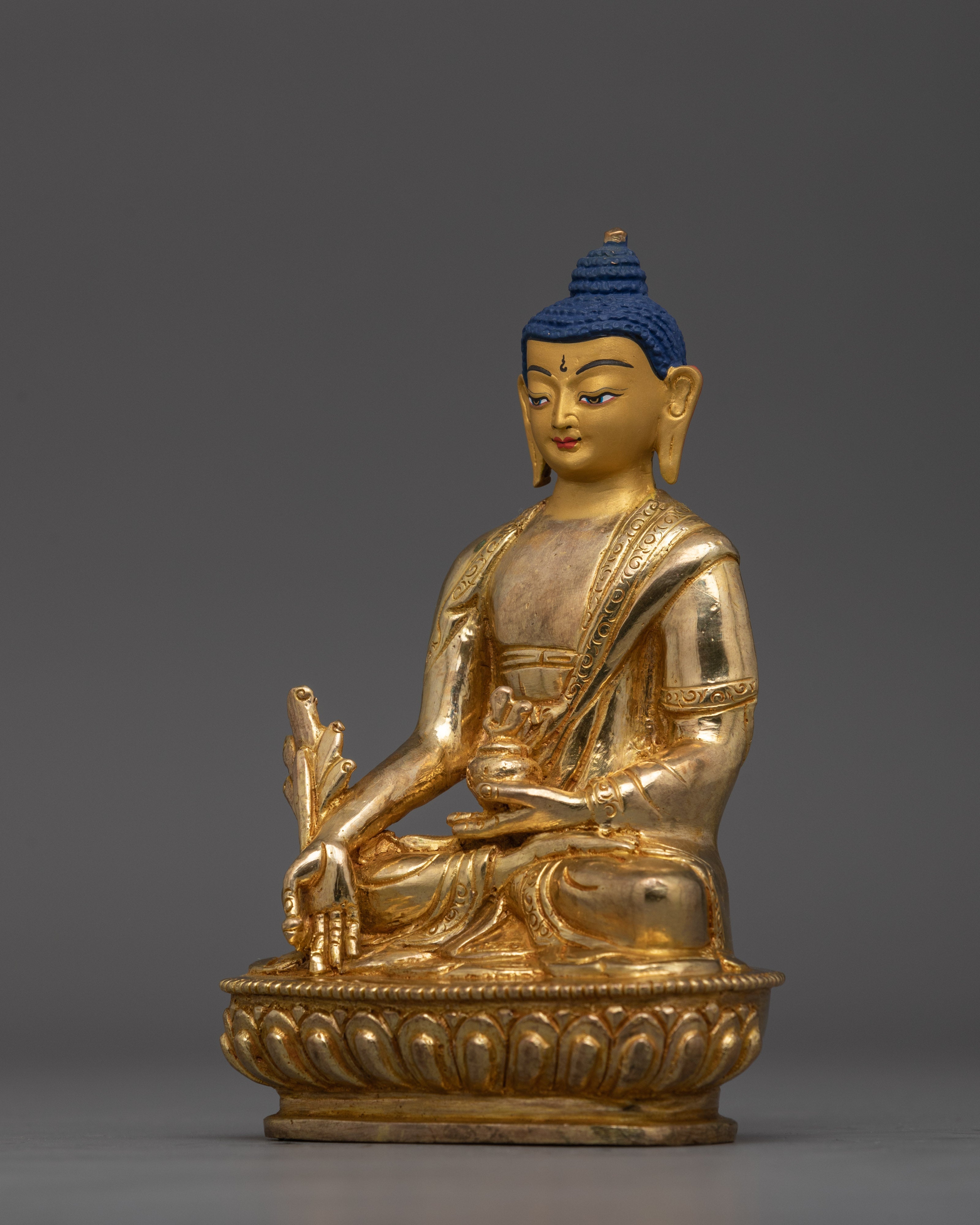 Traditionally Gilded in Gold 24K Bhaisajyaguru Healing Buddha Figurine | Handcrafted Buddhist Figurine