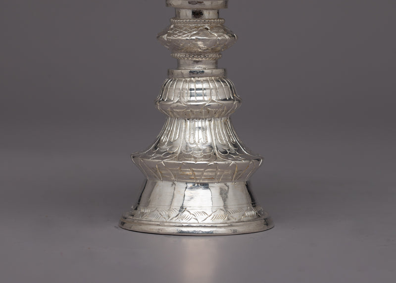 Decorative Silver Butter Lamp | Handcrafted Offering Lamp for Home