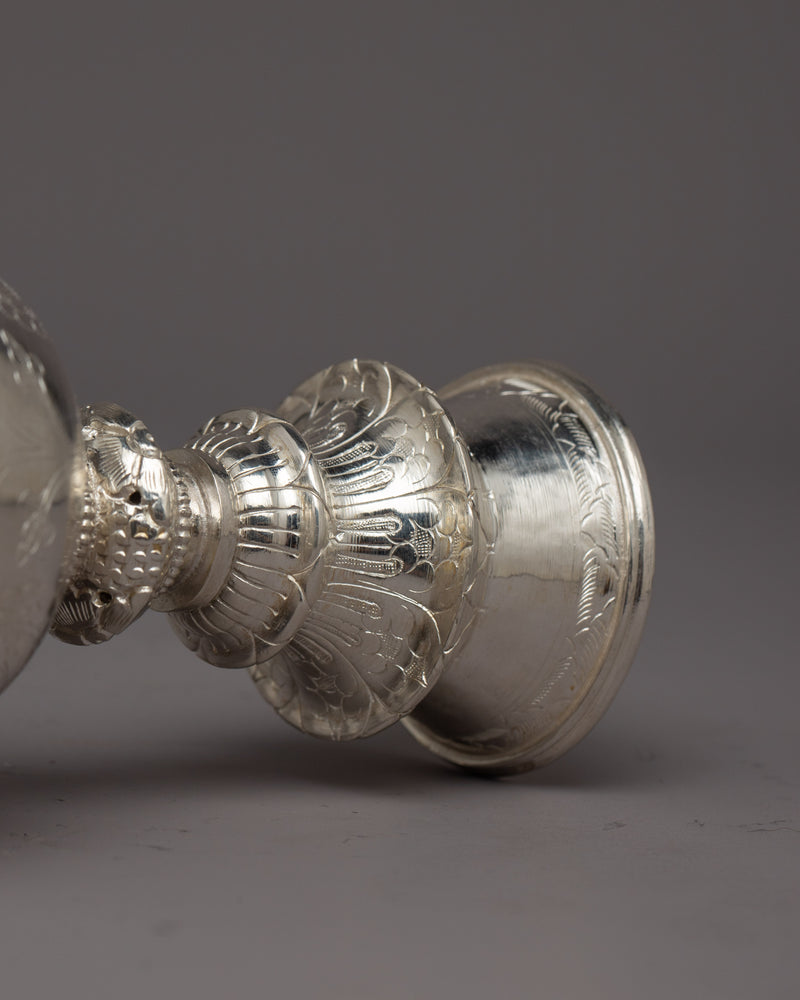 Tibetan Butter Lamp Silver | Artisan Craft for Home Altar and Ritual