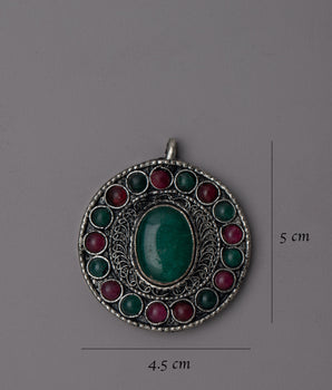Brass Locket with Turquoise and Panna | Design with Beautiful Detailing