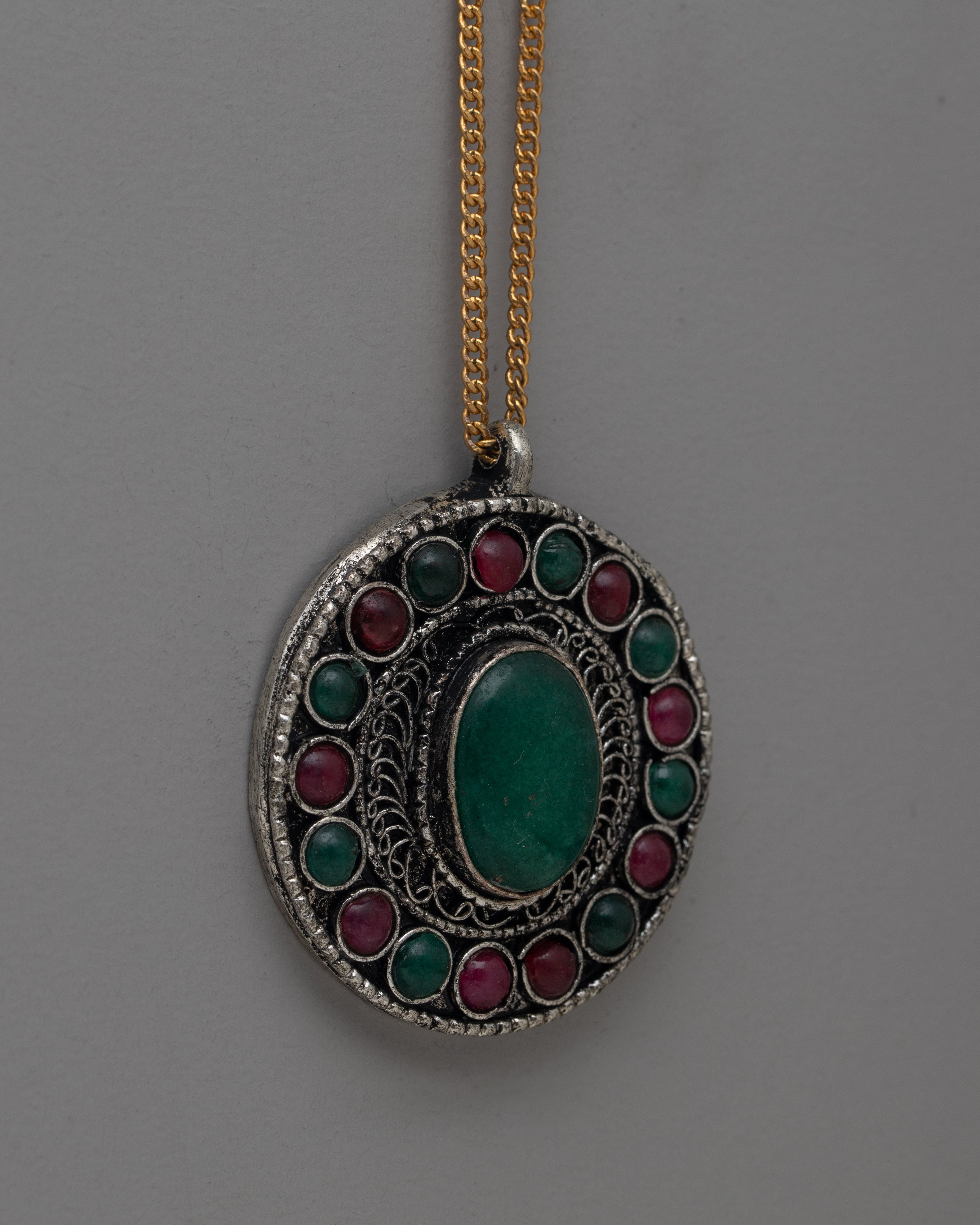 Brass Locket with Turquoise and Panna | Design with Beautiful Detailing