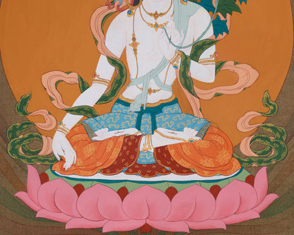 Hand Painted Sita Tara Thangka | Goddess White Tara Medatation Artwork