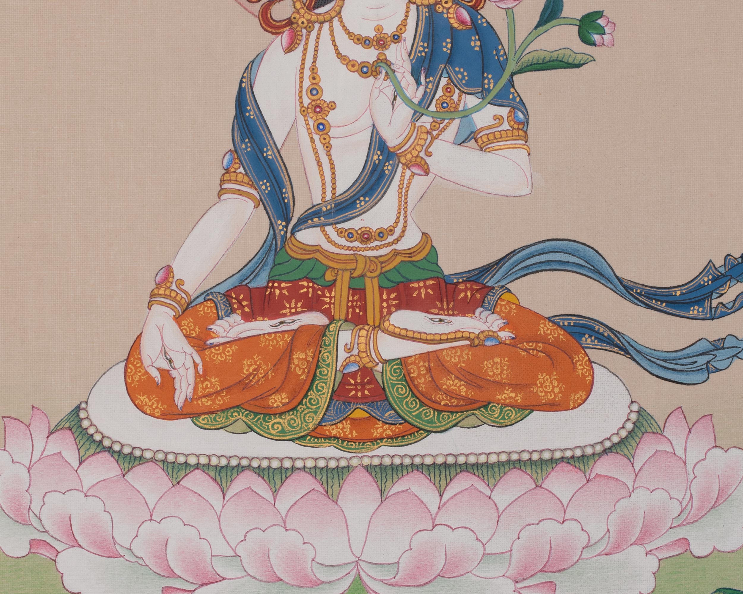 Healing Deity White Tara Art | Tibetan Compassion Artwork | Traditional Thangka