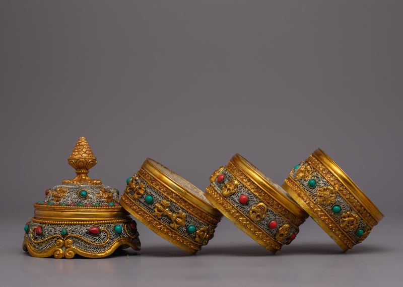 Traditional Tibetan Rice Pot  | Gold-Plated Ritual Vessel for Sacred Spaces