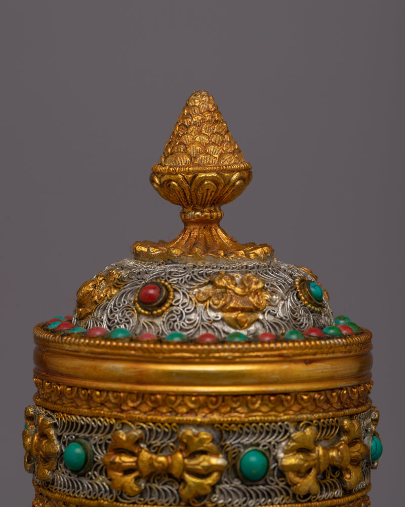 Traditional Tibetan Rice Pot  | Gold-Plated Ritual Vessel for Sacred Spaces