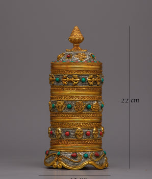 Traditional Tibetan Rice Pot  | Gold-Plated Ritual Vessel for Sacred Spaces