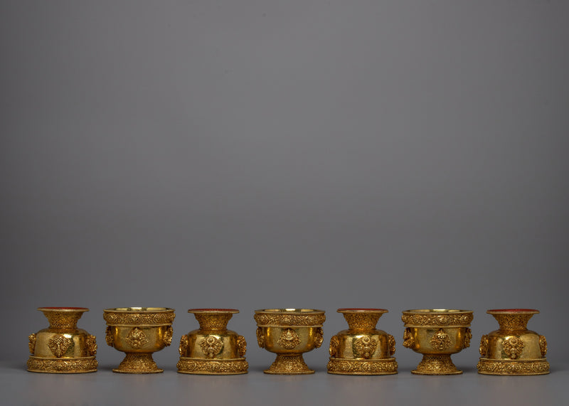 Copper Offering Bowl Set | Handcrafted Ritual Vessels for Buddhist Spiritual Offerings