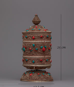 Elegant Prayer Wheel | Handcrafted for Peace and Meditation