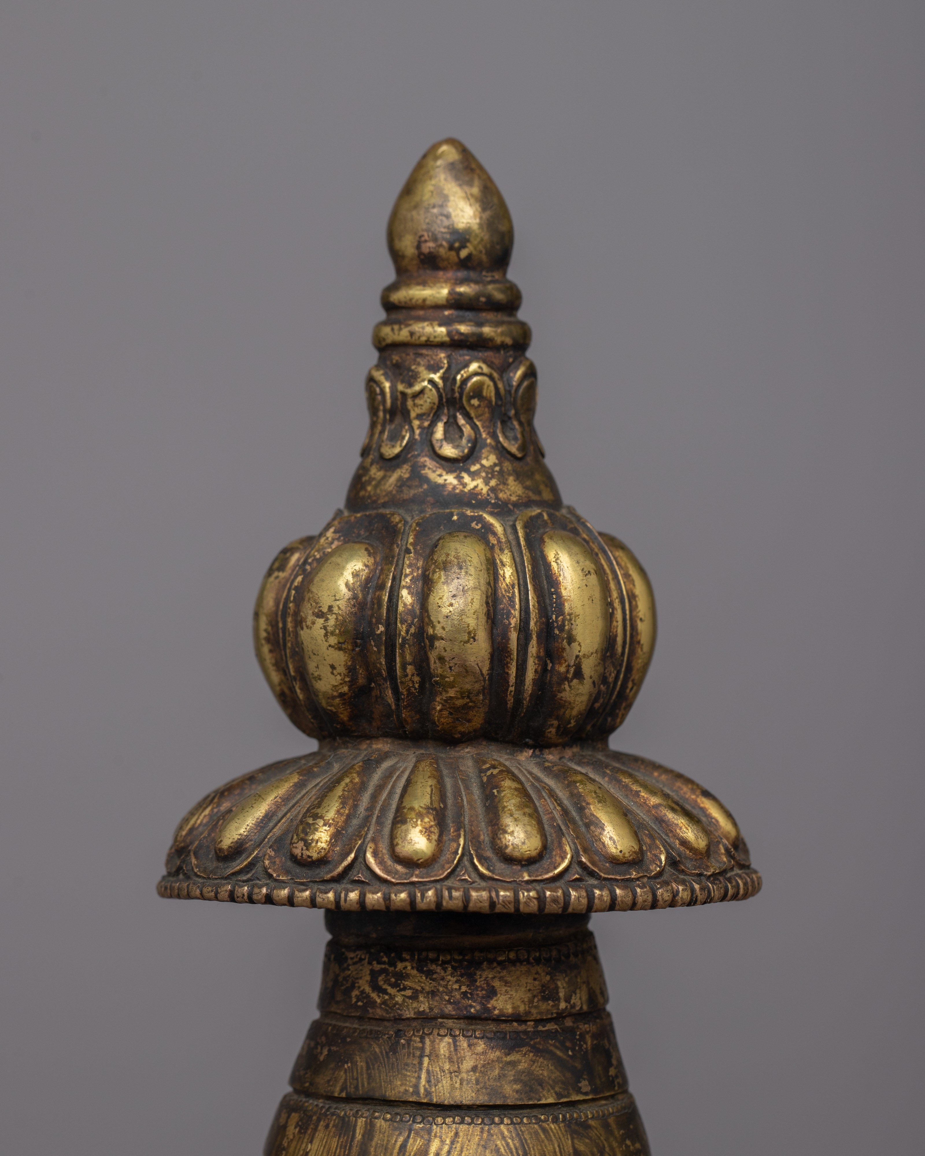 Traditional Copper Tibetan Stupa |  Handcrafted Sacred Symbol for Peaceful Decor