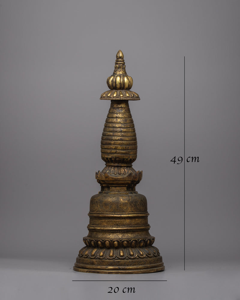 Traditional Copper Tibetan Stupa |  Handcrafted Sacred Symbol for Peaceful Decor