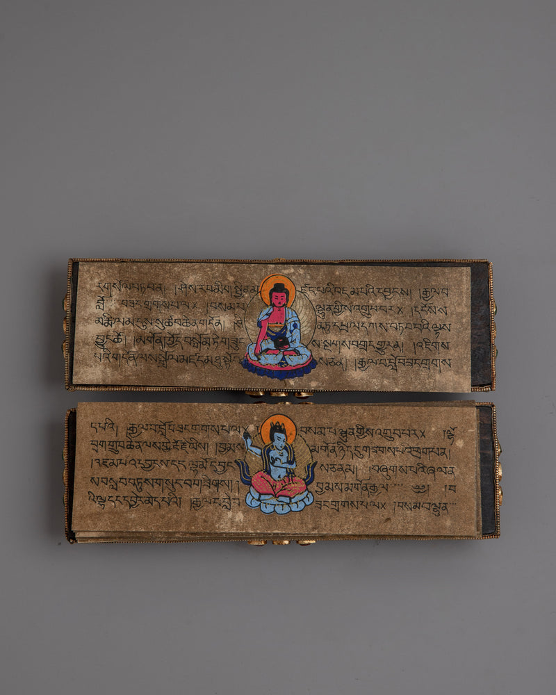 Handmade Tibetan Prayer Book: Elegant Spiritual Text with Copper and Gem Inlays