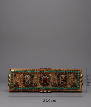 Handmade Tibetan Prayer Book: Elegant Spiritual Text with Copper and Gem Inlays