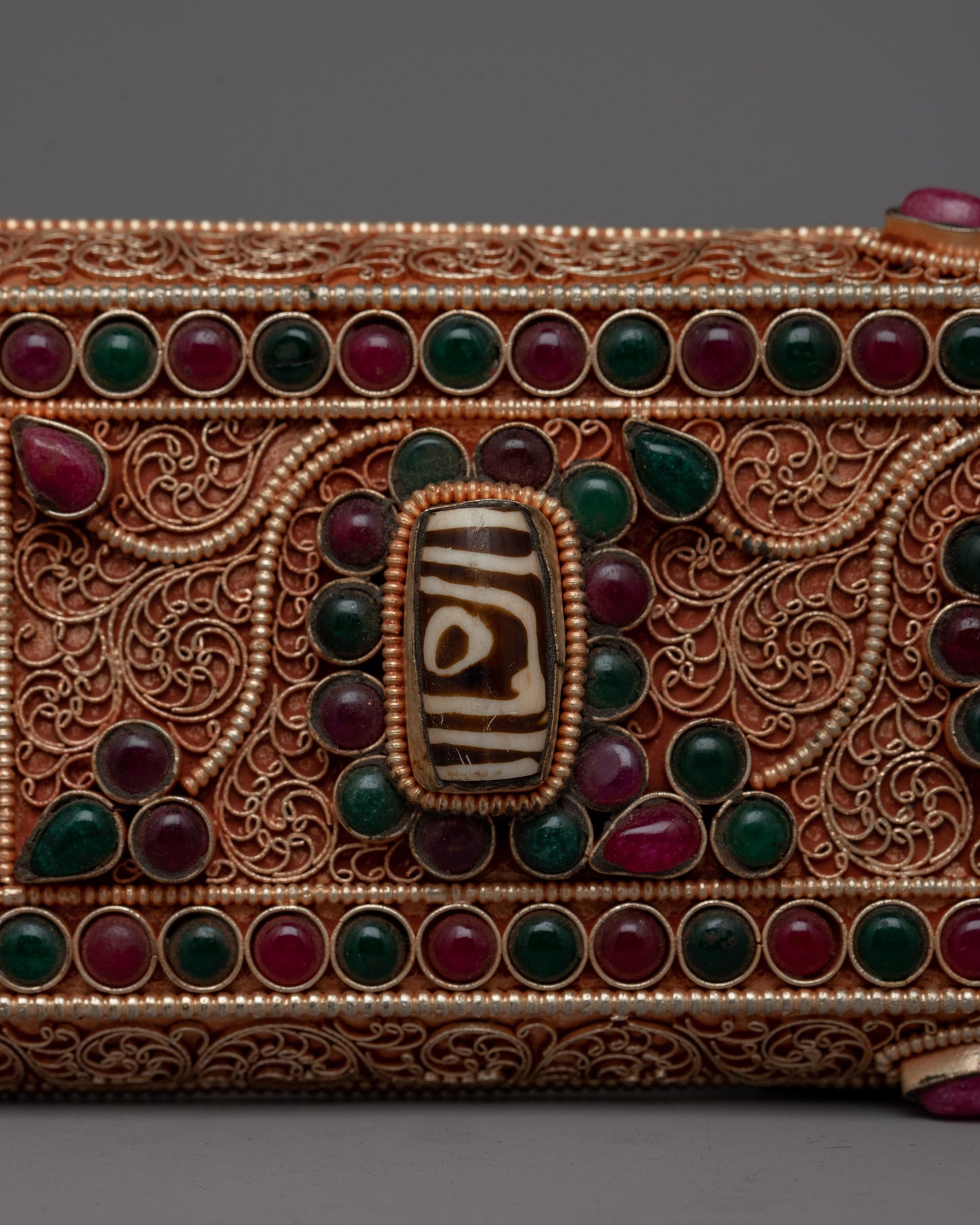 Decorative Tibetan Prayer Book |  Elegant Spiritual Text with Copper and Gem Inlays