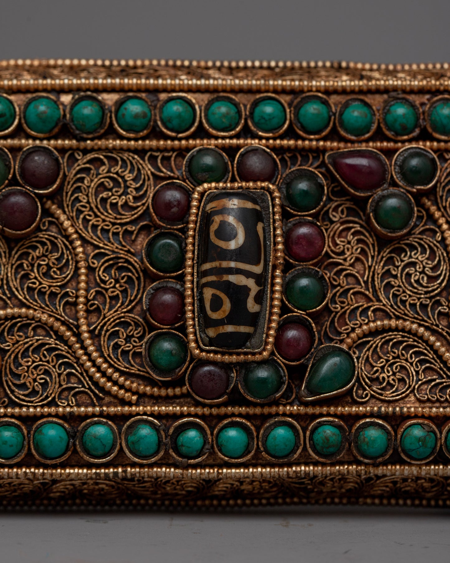 Decorative Tibetan Prayer Book |  Elegant Spiritual Text with Copper and Gem Inlays