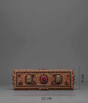 Decorative Tibetan Prayer Book |  Elegant Spiritual Text with Copper and Gem Inlays