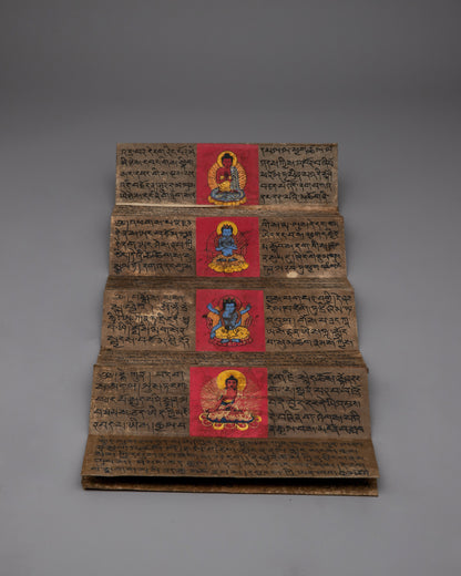 Decorative Tibetan Prayer Book |  Elegant Spiritual Text with Copper and Gem Inlays