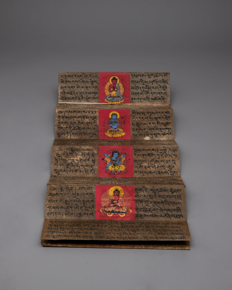 Decorative Tibetan Prayer Book |  Elegant Spiritual Text with Copper and Gem Inlays