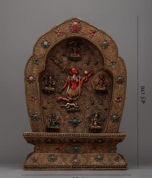 Handmade Vajrayogini Statue |  Copper with Turquoise, Coral, and Panna