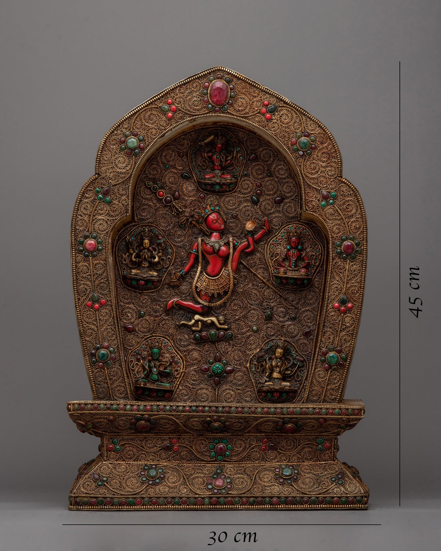 Handmade Vajrayogini Statue |  Copper with Turquoise, Coral, and Panna