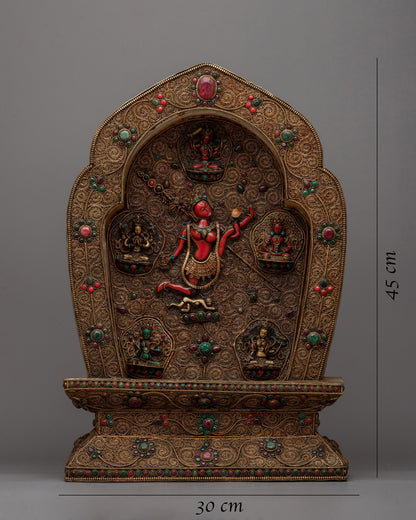 Handmade Vajrayogini Statue |  Copper with Turquoise, Coral, and Panna