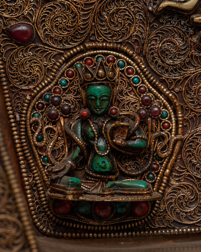 Handmade Vajrayogini Statue |  Copper with Turquoise, Coral, and Panna