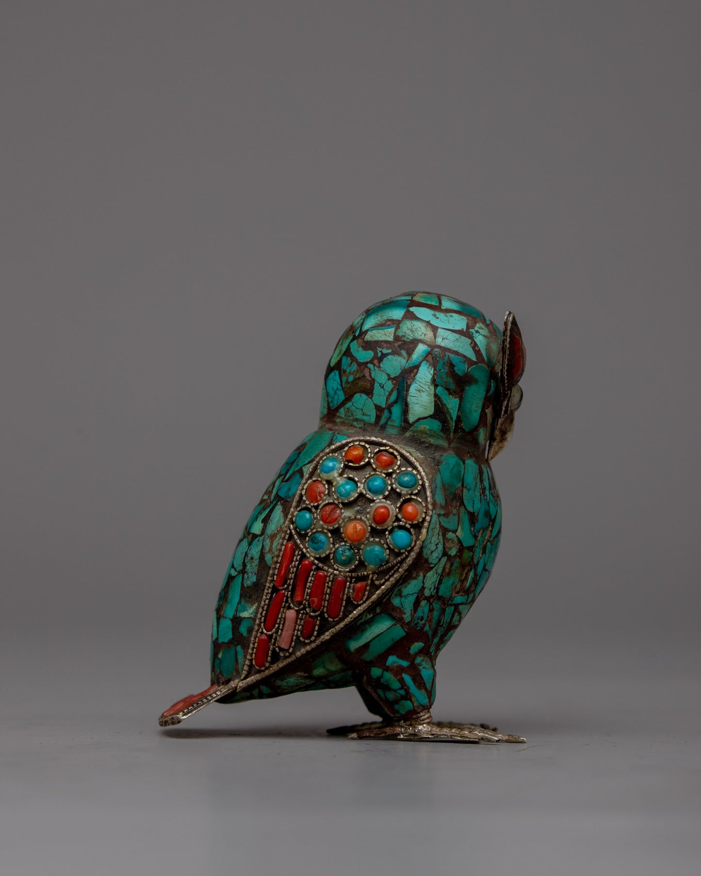 Charming Owl Set | Intricate Turquoise and Coral Inlays