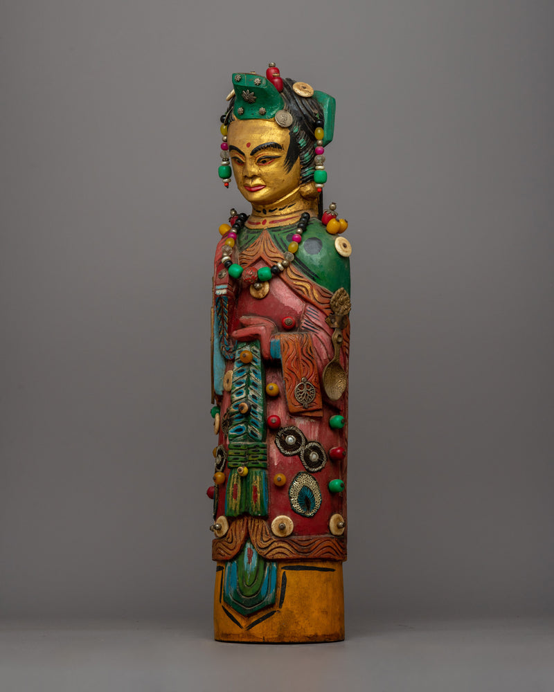 Wooden Pair Statues of Chinese Emperor and Empress | Traditional Chinese Figurines