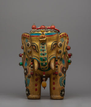 Elephant Wood Statue | Artisanal Sculpture Symbolizing Wisdom and Strength