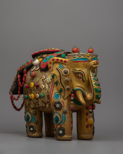 Elephant Wood Statue | Artisanal Sculpture Symbolizing Wisdom and Strength